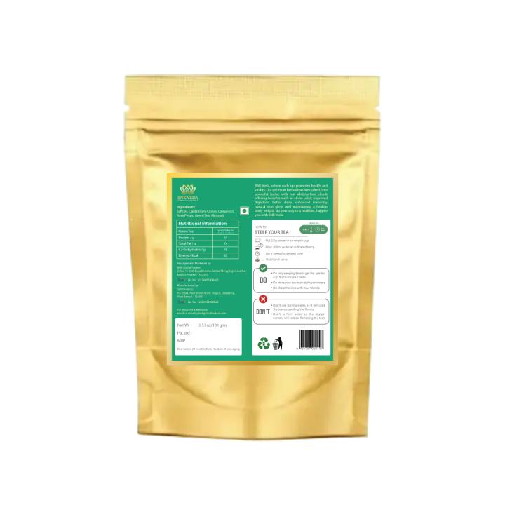 BNK VEDA Kashmiri Kahwa Green Tea (100g) With Free Infuser | Detox & Organic Green Tea Leaves | Loose Leaf & Tea Bags | Ayurvedic Kahwa Blend